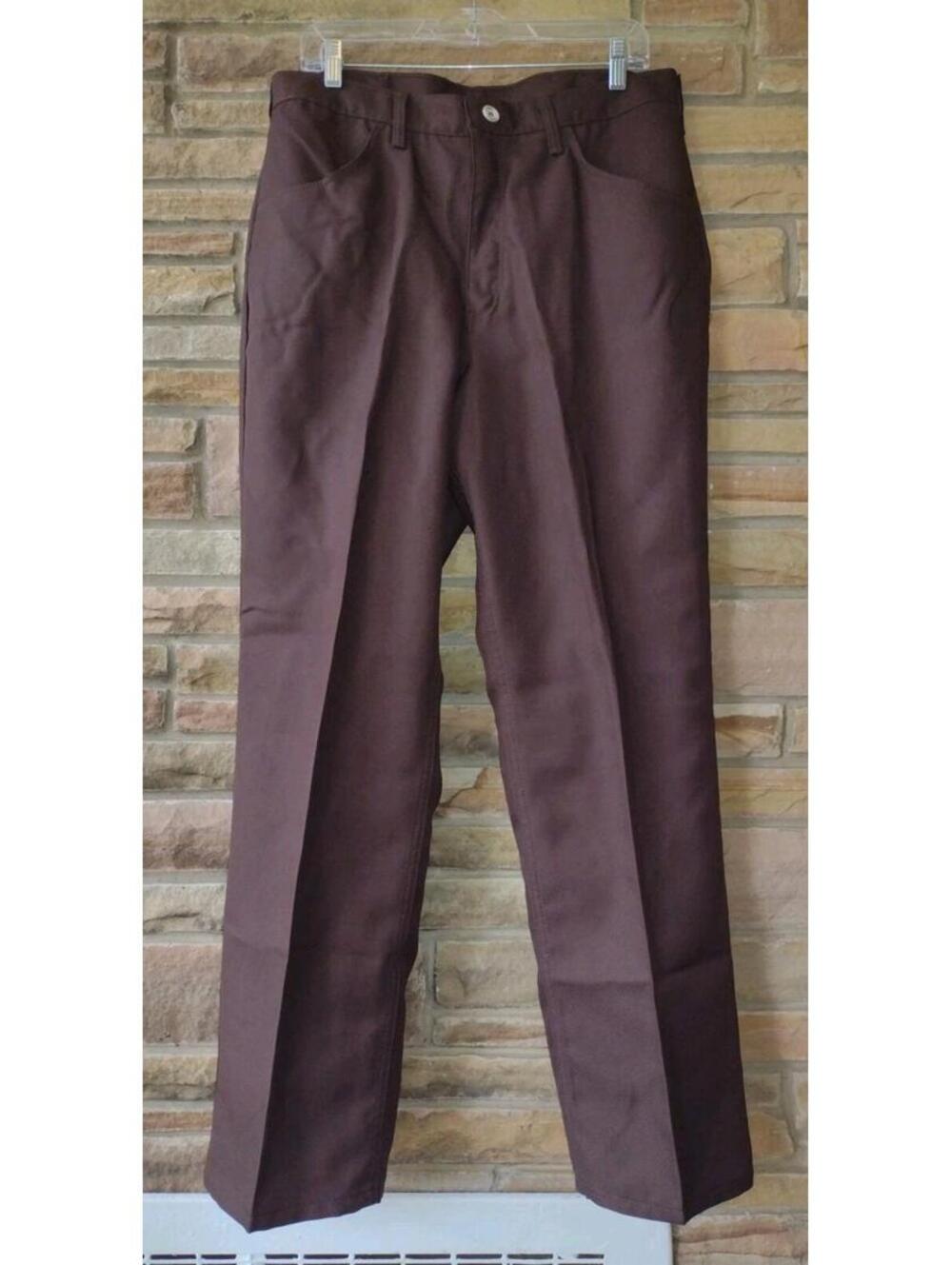 VTG 70s Maverick Brown Western Polyester Pants 35 USA
